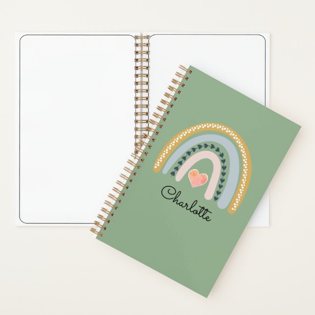 Boho Watercolor Rainbow Kid's Green Notebook (Inside)