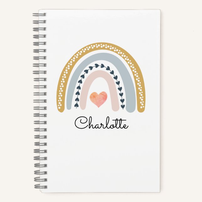Boho Watercolor Rainbow Kid's Personalised  Notebo Notebook (Front)