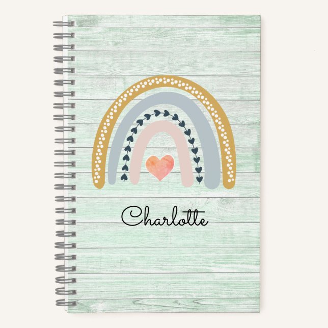 Boho Watercolor Rainbow Kid's Personalised  Notebo Notebook (Front)