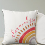 Boho Watercolor Rainbow Name Nursery Cushion<br><div class="desc">This beautiful nursery or kids' throw pillow features a watercolor rainbow in bright magenta pink,  yellow and lavender. A text template is included for personalisation for yourself or as a gift. Perfect for a new baby with a boho rainbow-themed nursery.</div>