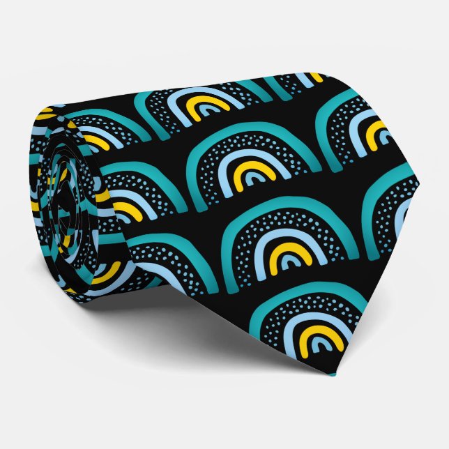 Boho Watercolor Rainbow Pattern Tie (Rolled)