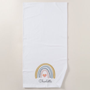 Boho Watercolor Rainbow Personalised Button Beach Towel