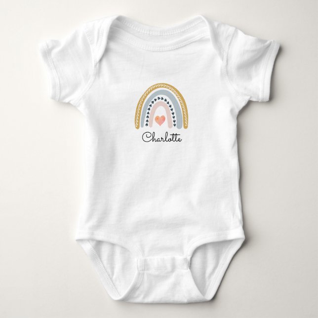 Boho Watercolor Rainbow Personalised Girl Baby Bodysuit (Front)