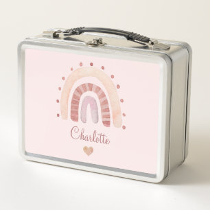Boho Watercolor Rainbow Personalised Kid's  Metal Lunch Box