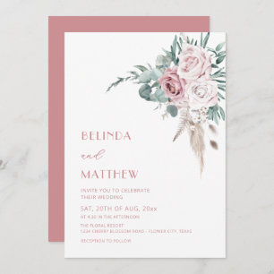 Boho Watercolor Roses Modern Invitation