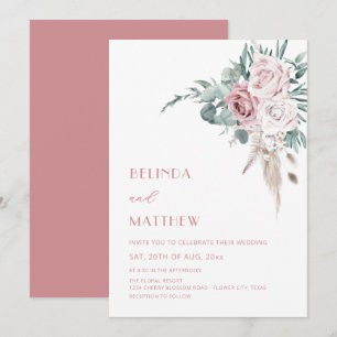 Boho Watercolor Roses Modern Invitation