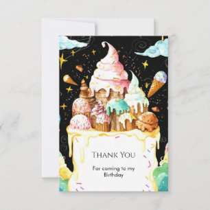 Boho Watercolor Scoop Ice Cream Birthday Thank You Card