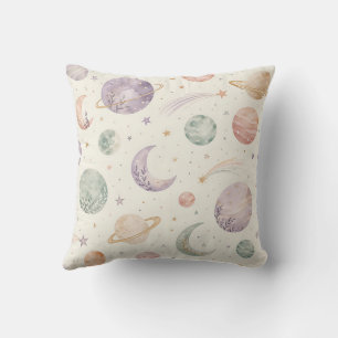 Boho Watercolor Space & Planets Seamless Pattern Cushion