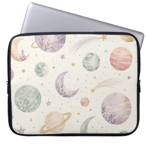 Boho Watercolor Space & Planets Seamless Pattern Laptop Sleeve