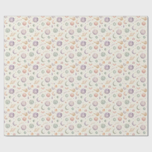 Boho Watercolor Space & Planets Seamless Pattern Wrapping Paper