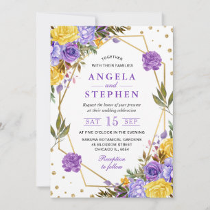 Boho Watercolor Spring Flowers Gold Frame Wedding Invitation