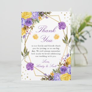 Boho Watercolor Spring Flowers Gold Frame Wedding Thank You Card
