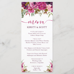 Boho Watercolor Spring Flowers Wedding Menu