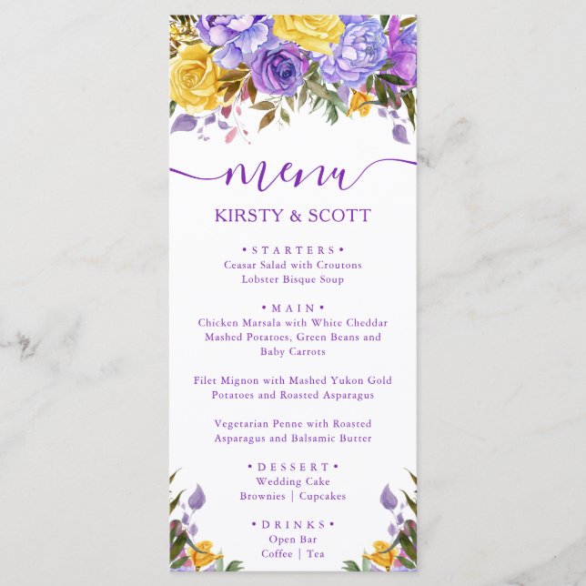 Boho Watercolor Spring Flowers Wedding Menu (Front)