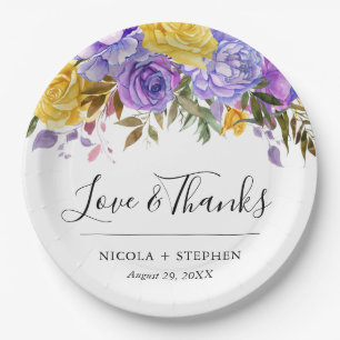 Boho Watercolor Spring Flowers Wedding Paper Plate