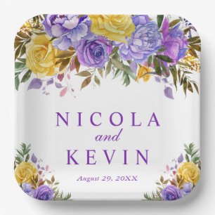 Boho Watercolor Spring Flowers Wedding Paper Plate