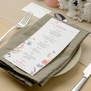 Boho watercolor spring summer floral wedding menu