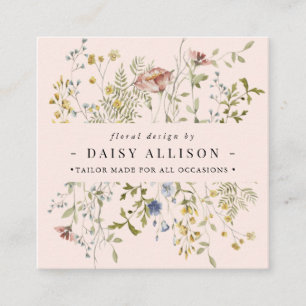 Boho Watercolor Spring Wildflower Square Business Card