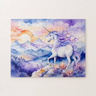 Boho Watercolor Strong Unicorn Standing On Misty M Jigsaw Puzzle