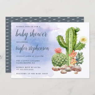 Boho Watercolor Succulent Cactus Baby Shower Invitation