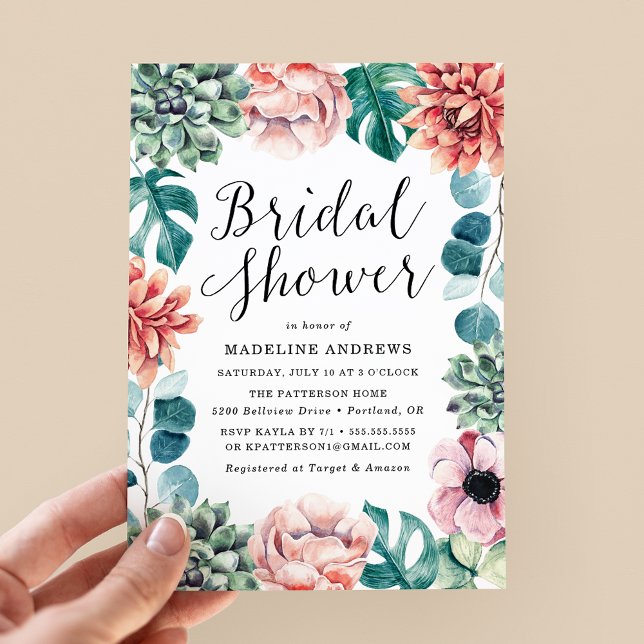 Boho Watercolor Succulents Bridal Shower Invitation (Creator Uploaded)
