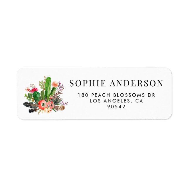 Boho Watercolor Succulents Floral Address Label (Front)