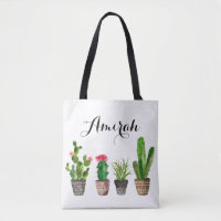 Boho Watercolor Succulents Personalised Tote Bag