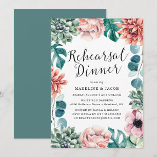 Boho Watercolor Succulents Reharsal Dinner Invitation
