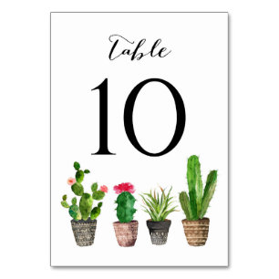Boho Watercolor Succulents Table Numbers Card 10