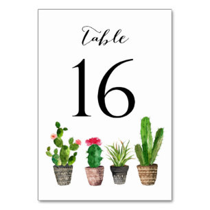 Boho Watercolor Succulents Table Numbers Card 16