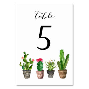 Boho Watercolor Succulents Table Numbers Card 5