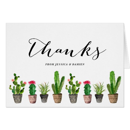 Boho Watercolor Succulents Thank You Card