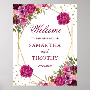 Boho Watercolor Summer Flowers Gold Frame Wedding Poster