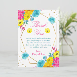 Boho Watercolor Summer Flowers Gold Frame Wedding Thank You Card