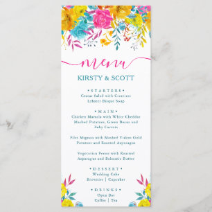 Boho Watercolor Summer Flowers Wedding Menu