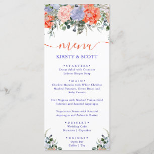 Boho Watercolor Summer Flowers Wedding Menu