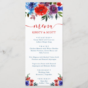 Boho Watercolor Summer Flowers Wedding Menu
