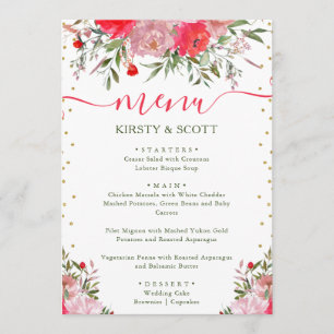 Boho Watercolor Summer Flowers Wedding Menu
