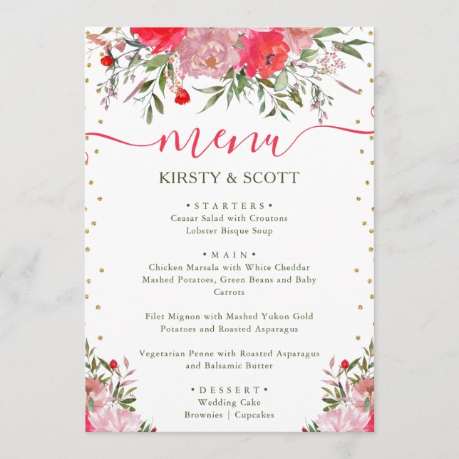 Boho Watercolor Summer Flowers Wedding Menu (Front)