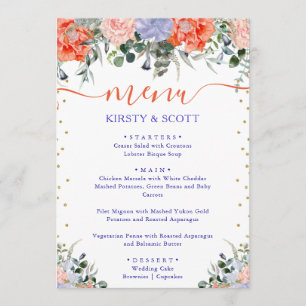 Boho Watercolor Summer Flowers Wedding Menu