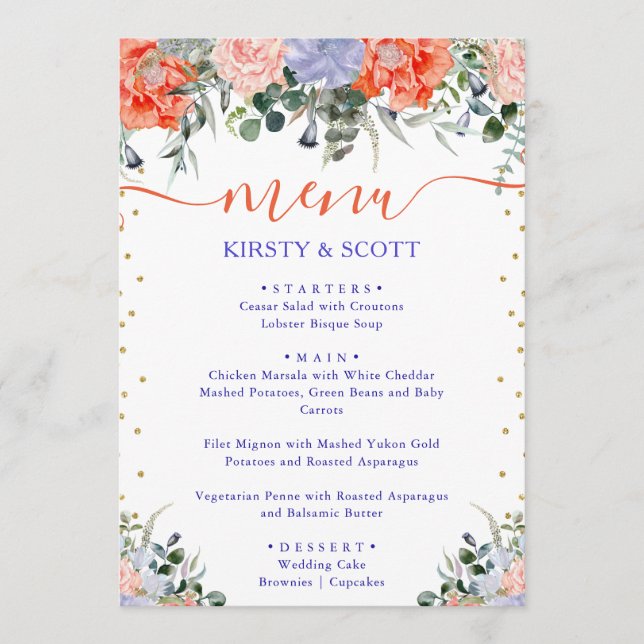 Boho Watercolor Summer Flowers Wedding Menu (Front)