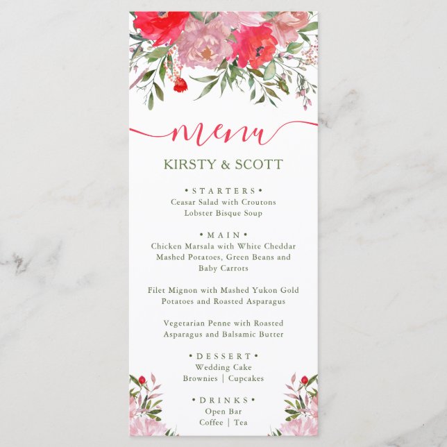 Boho Watercolor Summer Flowers Wedding Menu (Front)
