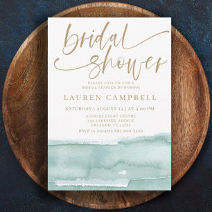 Boho Watercolor Teal & Gold  Bridal Shower Invitation