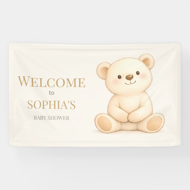 Boho Watercolor Teddy Bear Neutral Banner (Horizontal)