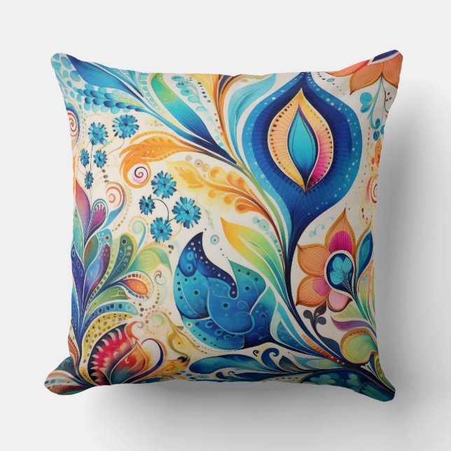 Boho Watercolor Throw Pillow (Front)