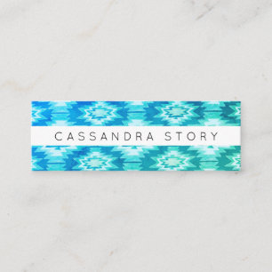 Boho Watercolor Tie-Dye Pattern Aqua Blue Mini Business Card