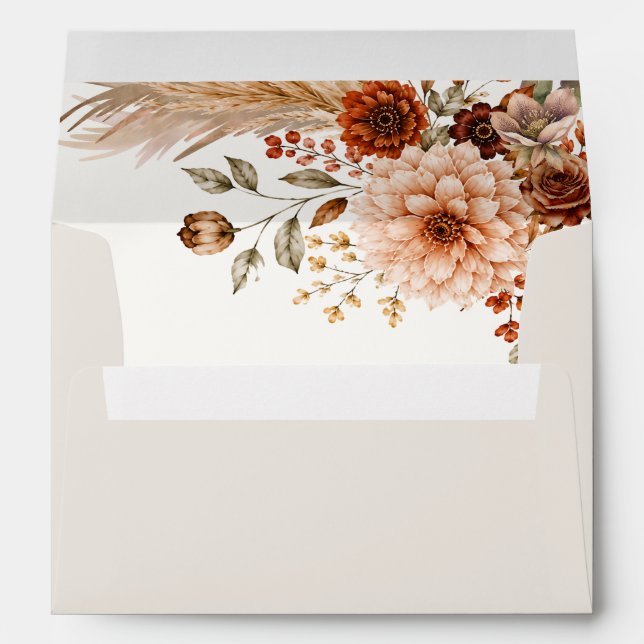 Boho Watercolor Wedding Envelope | Warm Autumn  (Back (Bottom))