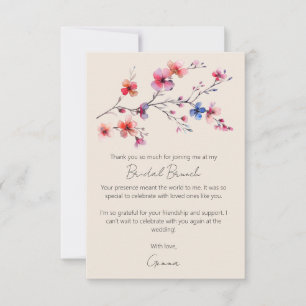 Boho Watercolor Wild Flower Bridal Brunch Beige Thank You Card