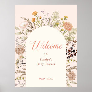 Boho Watercolor Wildflower Baby Shower Welcome Poster