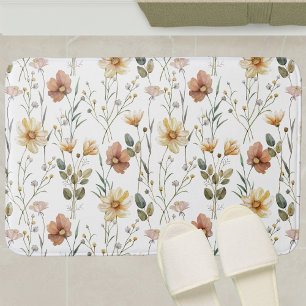 Boho Watercolor Wildflower Bath Mat